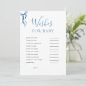 Pastel Blue Bow Wensen voor Baby shower Game Kaart (Staand voorkant)