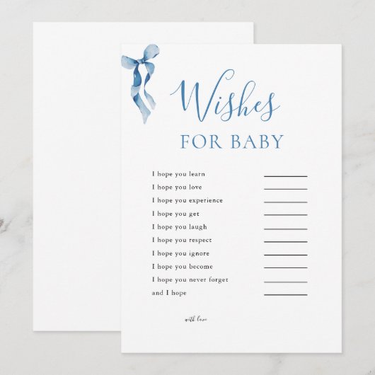 Pastel Blue Bow Wensen voor Baby shower Game Kaart (Voorkant / Achterkant)