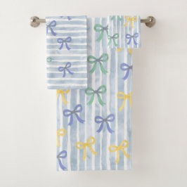 Pastel Blue Bows and Ribbons Cottage Bad Handdoek