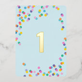Pastel Blue Boy First Birthday Confetti Gold Folie Uitnodiging (Voorkant)