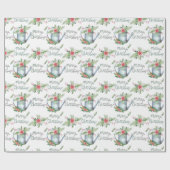 Pastel Blue Brush Script Merry KerstFloral Cadeaupapier (Vlak)