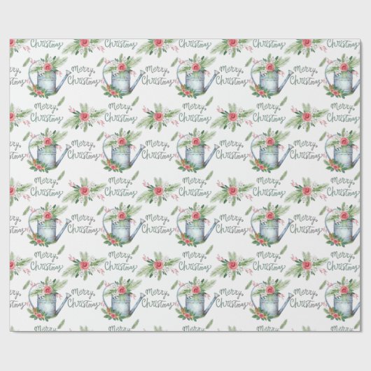 Pastel Blue Brush Script Merry KerstFloral Cadeaupapier (Vlak)