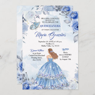 Pastel Blue Butterfly Quinceanera Mexican Birthday Kaart
