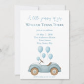 Pastel Blue Car & Balloons Boys Verjaardagsfeest - Kaart (Voorkant)