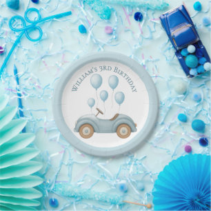 Pastel Blue Car & Balloons Boys Verjaardagsfeest - Papieren Bordje
