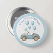 Pastel Blue Car & Balloons Verjaardagsfeest Button (Voorkant /achterkant)