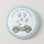 Pastel Blue Car & Balloons Verjaardagsfeest Button (Voorkant)