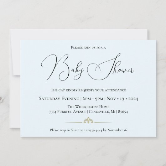 Pastel Blue Cat Lover Baby shower Kaart (Achterkant)