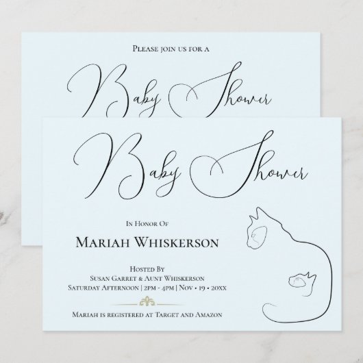 Pastel Blue Cat Lover Baby shower Kaart (Voorkant / Achterkant)