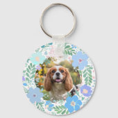 Pastel Blue Cavalier King Charles Spaniel Floral  Sleutelhanger (Achterkant)