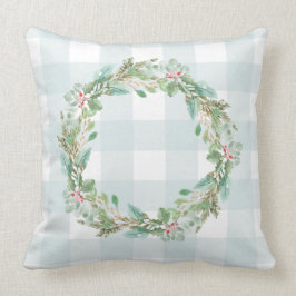 Pastel Blue Check Pset met kerstmis Kussen