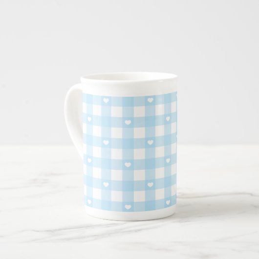 Pastel Blue Checks Porselein Kop (Links)