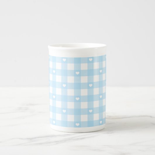 Pastel Blue Checks Porselein Kop (Voorkant)