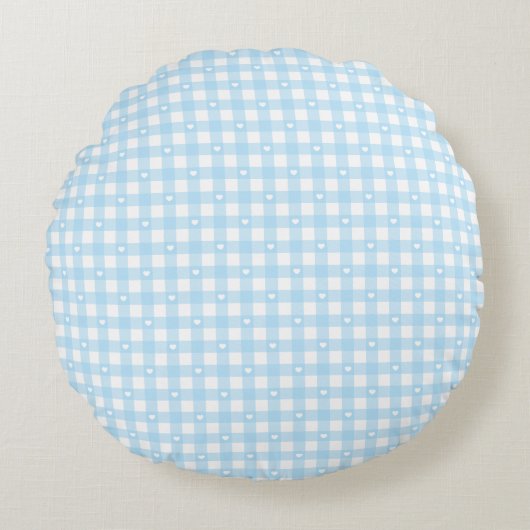 Pastel Blue Checks Rond Kussen (Voorkant)