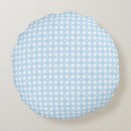 Pastel Blue Checks Rond Kussen (Achterkant)