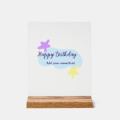 Pastel blue clouds stars purple happy birthday nam acryl bord (Voorkant)