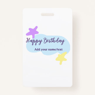 Pastel blue clouds stars purple happy birthday nam badge
