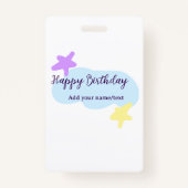 Pastel blue clouds stars purple happy birthday nam badge (Achterkant)
