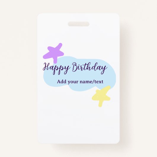 Pastel blue clouds stars purple happy birthday nam badge (Achterkant)