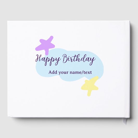 Pastel blue clouds stars purple happy birthday nam gastenboek (Achterkant)