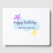 Pastel blue clouds stars purple happy birthday nam gastenboek (Voorkant)