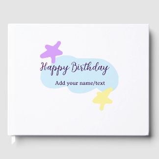 Pastel blue clouds stars purple happy birthday nam gastenboek