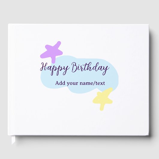 Pastel blue clouds stars purple happy birthday nam gastenboek (Voorkant)