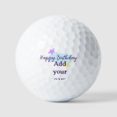 Pastel blue clouds stars purple happy birthday nam golfballen (Voorkant)