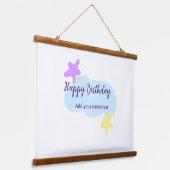 Pastel blue clouds stars purple happy birthday nam hangend wandkleed (Gebogen)