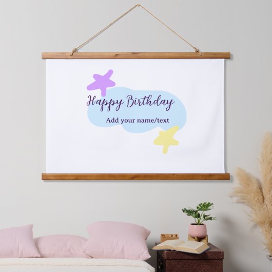 Pastel blue clouds stars purple happy birthday nam hangend wandkleed (Slaapkamer)