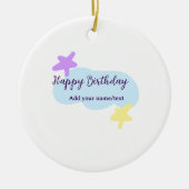 Pastel blue clouds stars purple happy birthday nam keramisch ornament (Voorkant)