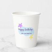 Pastel blue clouds stars purple happy birthday nam papieren bekers (Achterkant)