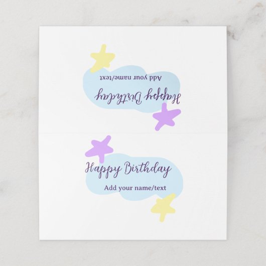 Pastel blue clouds stars purple happy birthday nam plaatskaartje (Buitenkant ongevouwen)