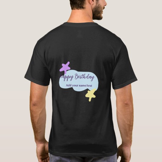 Pastel blue clouds stars purple happy birthday nam t-shirt (Achterkant)