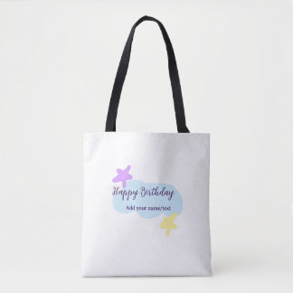 Pastel blue clouds stars purple happy birthday nam tote bag