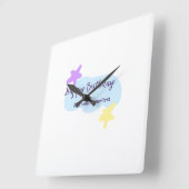 Pastel blue clouds stars purple happy birthday nam vierkante klok (Hoek)