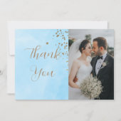 Pastel Blue Clouds Waterverf Twee foto Feestdagenkaart (Voorkant)