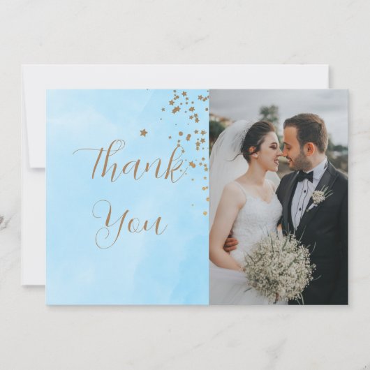 Pastel Blue Clouds Waterverf Twee foto Feestdagenkaart (Voorkant)