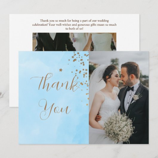 Pastel Blue Clouds Waterverf Twee foto Feestdagenkaart (Voorkant / Achterkant)