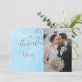 Pastel Blue Clouds Waterverf Twee foto Feestdagenkaart (Staand voorkant)