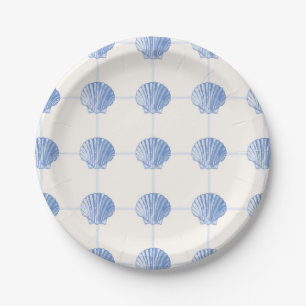 Pastel Blue Coastal Painted Clam Seashell Checkers Papieren Bordje