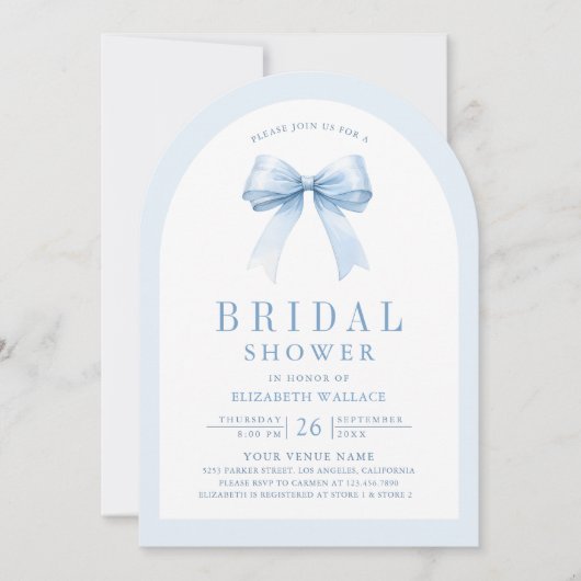 Pastel Blue Coquette Bow Arch Foto Vrijgezellenfee Kaart (Voorkant)