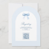 Pastel Blue Coquette Bow Arch QR Code Baby shower Kaart (Achterkant)
