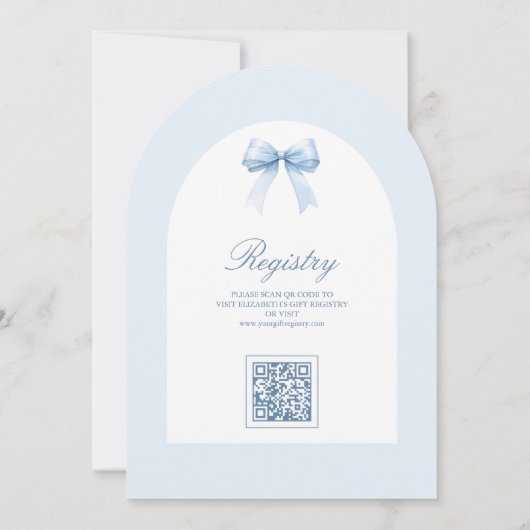 Pastel Blue Coquette Bow Arch QR Code Baby shower Kaart (Achterkant)