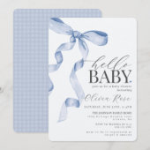 Pastel Blue Coquette Bow Girl Baby shower Uitnodig (Voorkant / Achterkant)