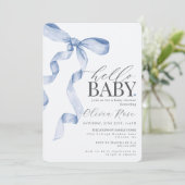 Pastel Blue Coquette Bow Girl Baby shower Uitnodig (Staand voorkant)