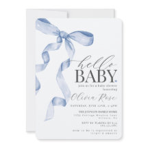 Pastel Blue Coquette Bow Girl Baby shower Uitnodig
