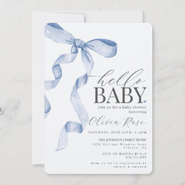 Pastel Blue Coquette Bow Girl Baby shower Uitnodig