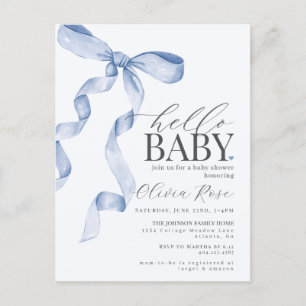 Pastel Blue Coquette Bow Girl Baby shower Uitnodig Briefkaart