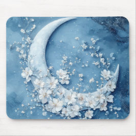 PASTEL BLUE CRESCENT MOON WITH WHITE FLOWERS MUISMAT